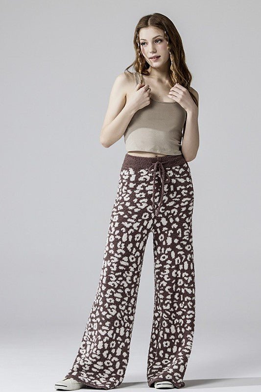Cozy Warm Soft Leopard Fuzzy Lounge Pants - KOKOTETE