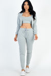 Cropped Cami with Zip - up Jacket and Joggers Set - KOKOTETE