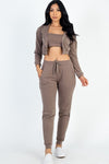 Cropped Cami with Zip - up Jacket and Joggers Set - KOKOTETE