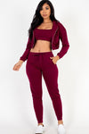 Cropped Cami with Zip - up Jacket and Joggers Set - KOKOTETE