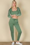 Cropped Cami with Zip - up Jacket and Joggers Set - KOKOTETE