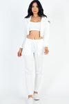 Cropped Cami with Zip - up Jacket and Joggers Set - KOKOTETE