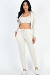 Cropped Cami with Zip - up Jacket and Joggers Set - KOKOTETE