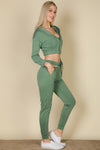 Cropped Cami with Zip - up Jacket and Joggers Set - KOKOTETE