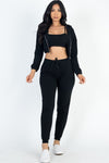 Cropped Cami with Zip - up Jacket and Joggers Set - KOKOTETE