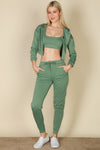 Cropped Cami with Zip - up Jacket and Joggers Set - KOKOTETE