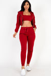 Cropped Cami with Zip - up Jacket and Joggers Set - KOKOTETE