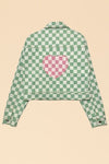 Cropped checkered heart denim jacket - KOKOTETE