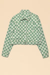 Cropped checkered heart denim jacket - KOKOTETE