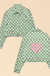 Cropped checkered heart denim jacket - KOKOTETE