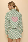 Cropped checkered heart denim jacket - KOKOTETE