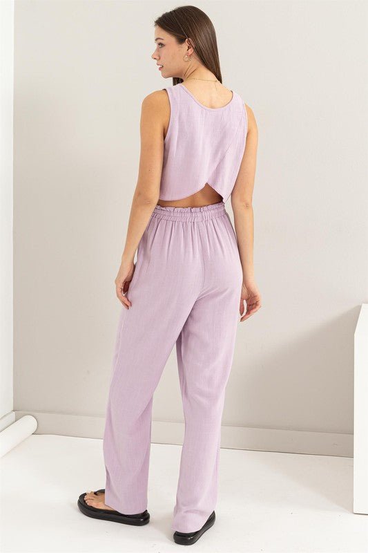 D-Linen Blended Top and Pants Set - KOKOTETE