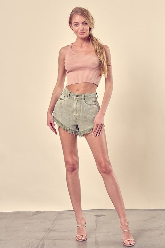Distressed Frayed Hem Denim Shorts - KOKOTETE