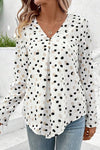 Dotted Print Button Front V Neck Blouse - KOKOTETE