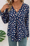 Dotted Print Button Front V Neck Blouse - KOKOTETE