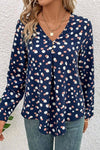 Dotted Print Button Front V Neck Blouse - KOKOTETE