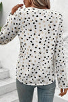 Dotted Print Button Front V Neck Blouse - KOKOTETE