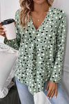 Dotted Print Button Front V Neck Blouse - KOKOTETE