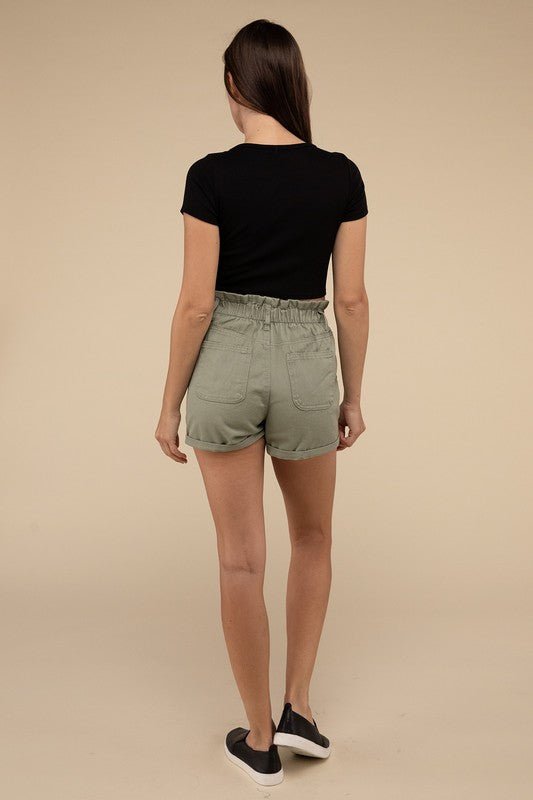 Double Buttoned Waistband Denim Shorts - KOKOTETE