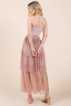 Elastic Waisted Embossed Mesh Tiered Ruffle Skirt - KOKOTETE