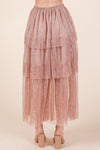Elastic Waisted Embossed Mesh Tiered Ruffle Skirt - KOKOTETE