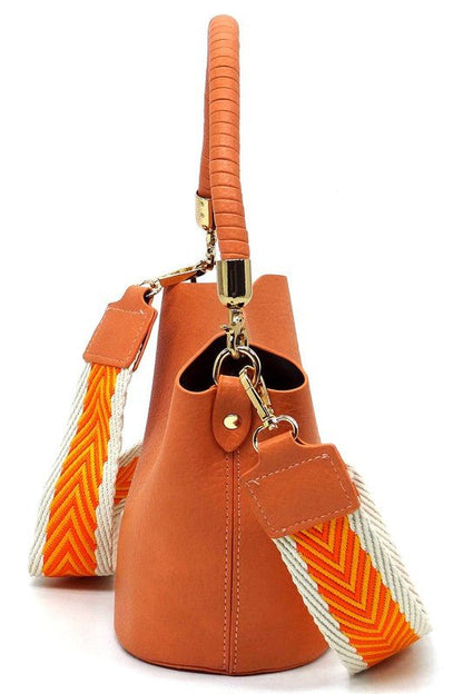 Fashion Bucket Crossbody Bag with Guitar Strap - KOKOTETE