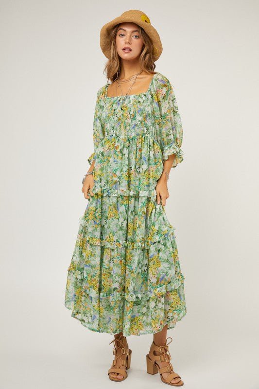 Floral Chiffon Midi Dress - KOKOTETE