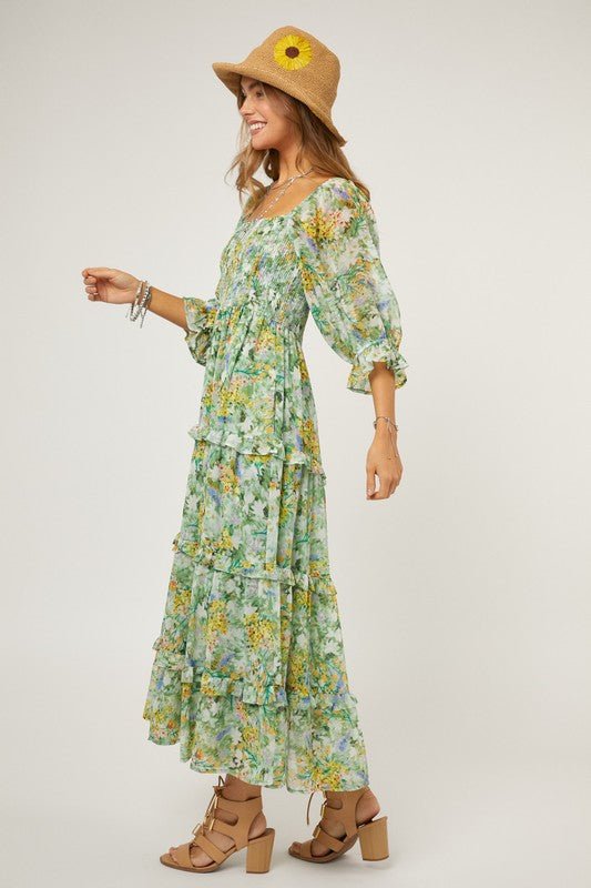 Floral Chiffon Midi Dress - KOKOTETE