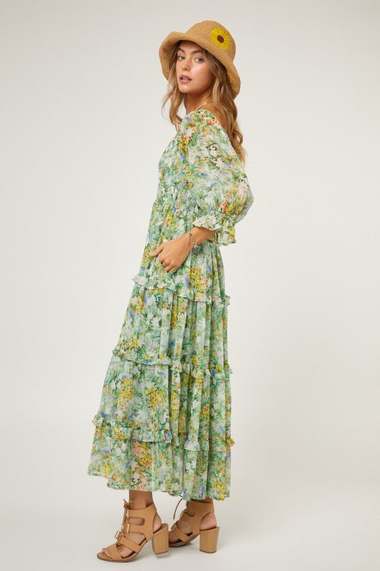 Floral Chiffon Midi Dress - KOKOTETE