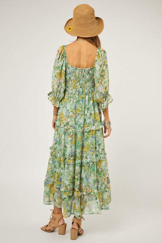 Floral Chiffon Midi Dress - KOKOTETE