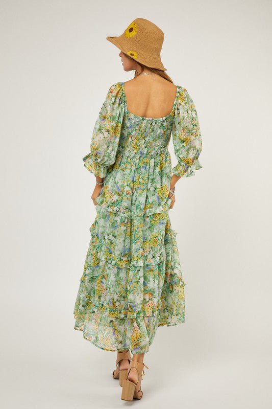 Floral Chiffon Midi Dress - KOKOTETE