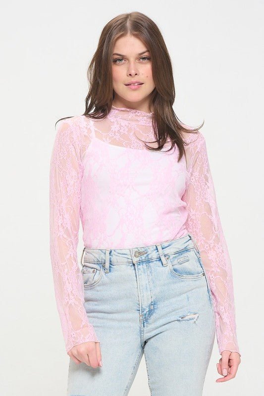 Floral print lace long sleeves top - KOKOTETE