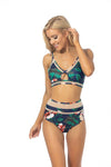 FLORAL PRINT MESH INSERTS BIKINI SET - KOKOTETE