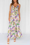 Floral Print Wide Leg Jumpsuit - KOKOTETE