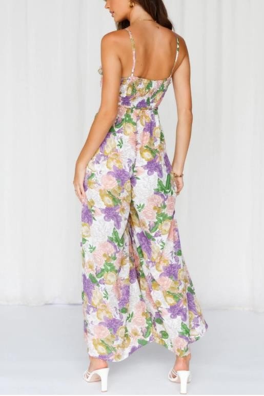 Floral Print Wide Leg Jumpsuit - KOKOTETE