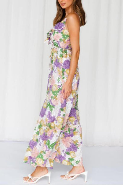 Floral Print Wide Leg Jumpsuit - KOKOTETE