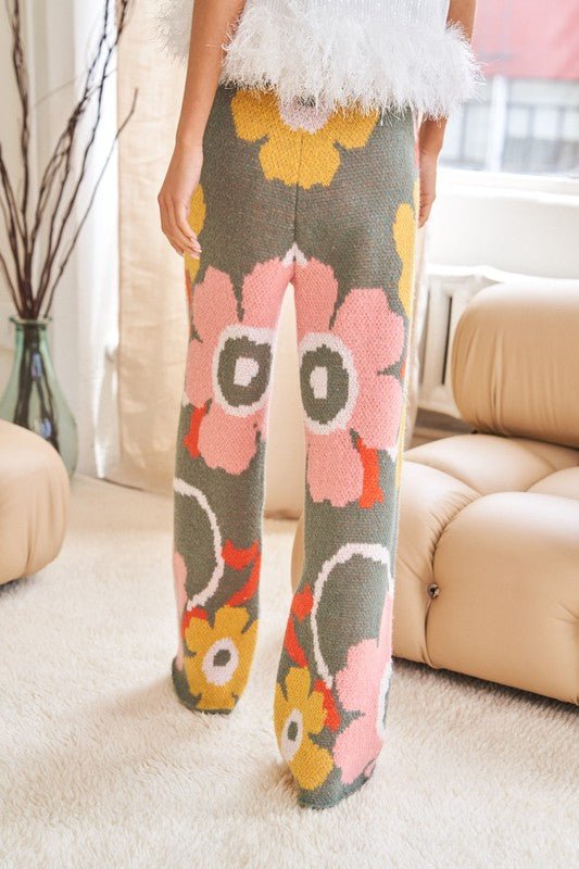 Flower Printed Casual Cozy Full Long Wide Pants - KOKOTETE