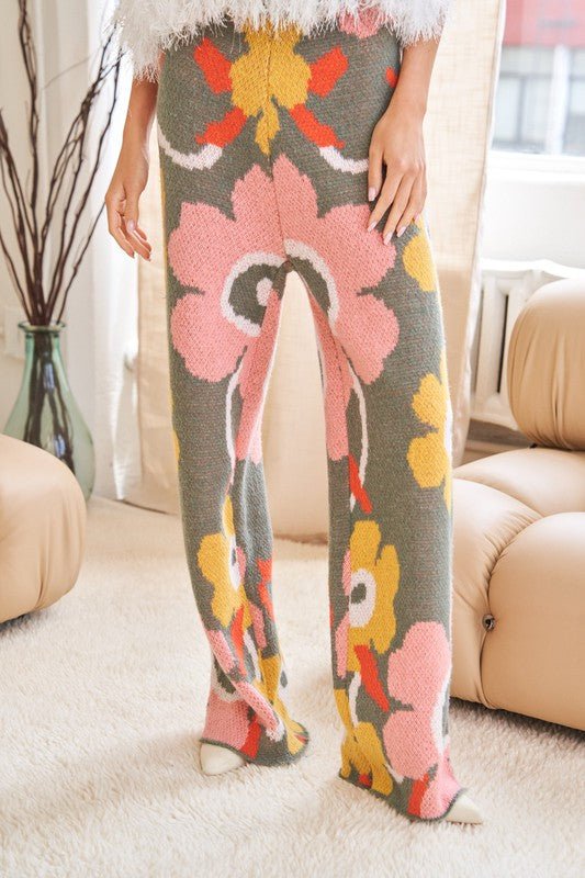 Flower Printed Casual Cozy Full Long Wide Pants - KOKOTETE