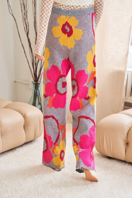 Flower Printed Casual Cozy Full Long Wide Pants - KOKOTETE