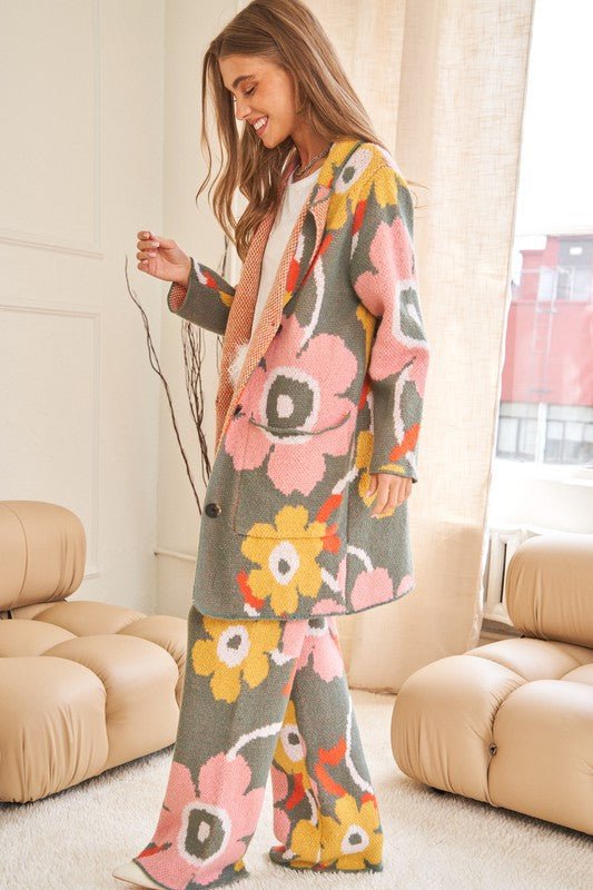 Flower Printed Casual Cozy Full Long Wide Pants - KOKOTETE