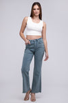 Frayed Cutoff Hem Straight Wide Pants - KOKOTETE