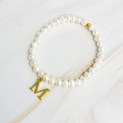 Freshwater Pearl Initial Charm Bracelet - KOKOTETE