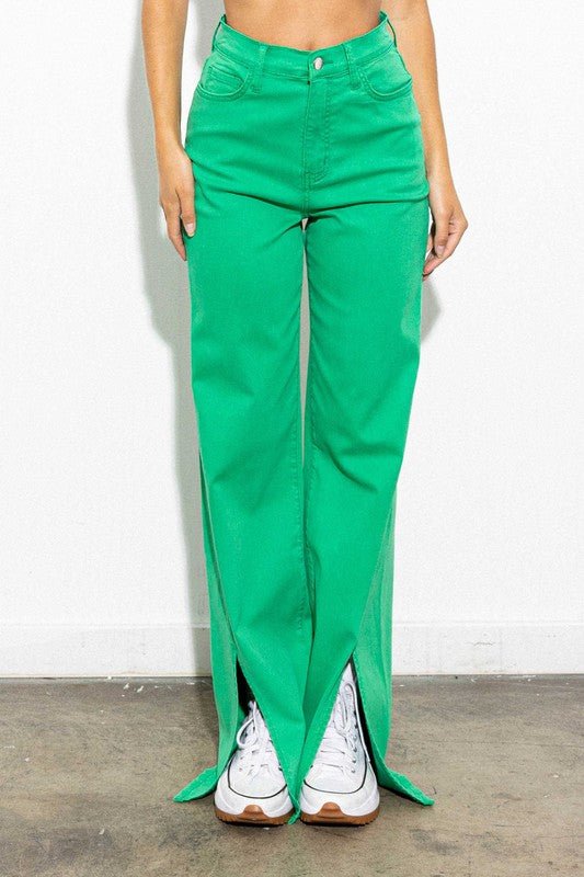 Front Slit Wide Leg Tencel Pants - KOKOTETE