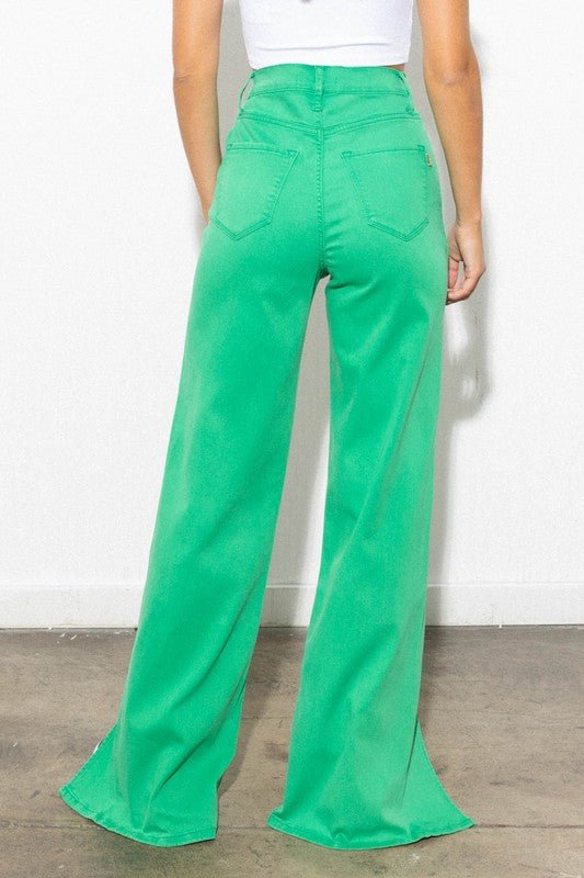 Front Slit Wide Leg Tencel Pants - KOKOTETE