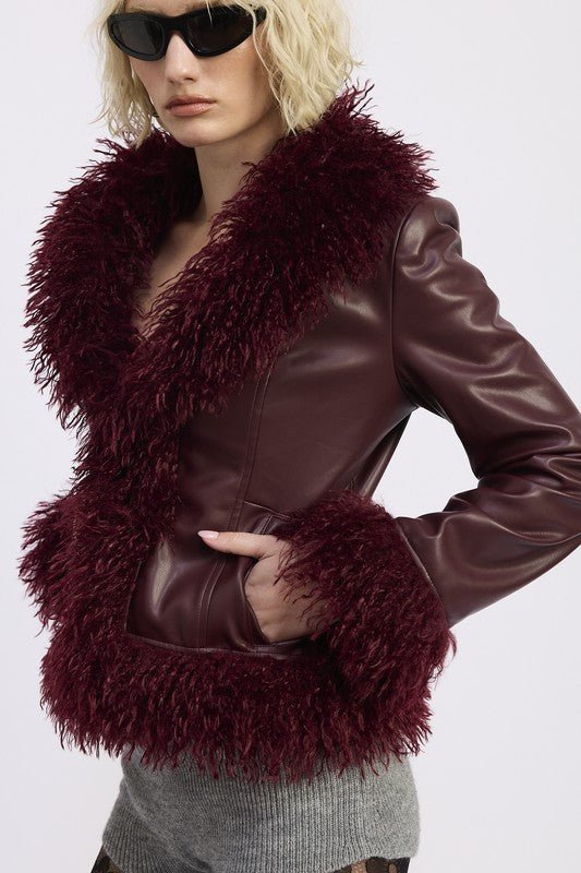 FUR AND LEATHER MIX MEDIA JACKET - KOKOTETE