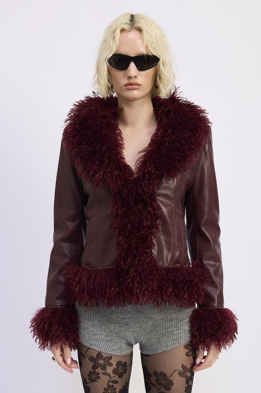FUR AND LEATHER MIX MEDIA JACKET - KOKOTETE