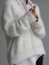 Fuzzy oversized button front cardigan - KOKOTETE