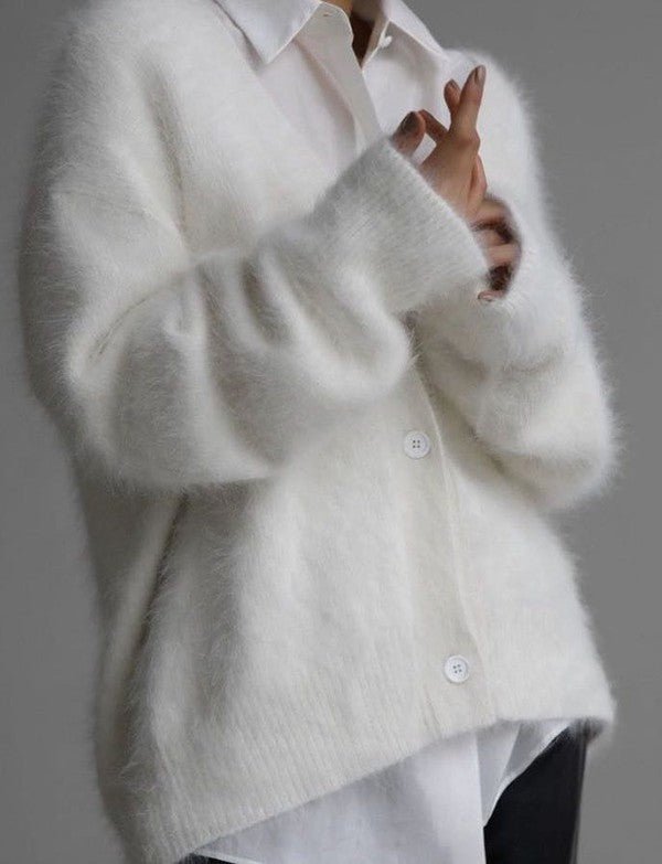 Fuzzy oversized button front cardigan - KOKOTETE