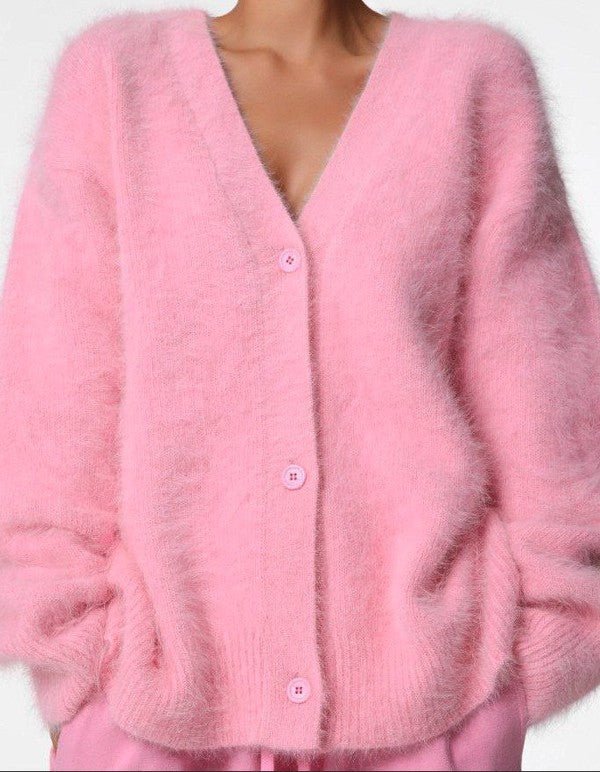 Fuzzy oversized button front cardigan - KOKOTETE