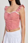 GINGHAM RUFFLE SLEEVE CORSET TOP - KOKOTETE